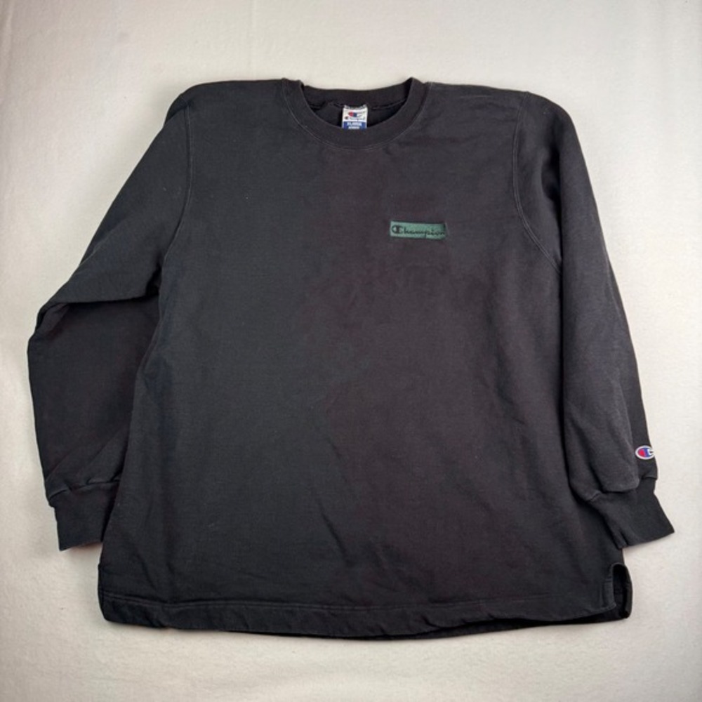 Champion Mens Crewneck Sweatshirt XL Black Fleece Split Hem Vintage 90s Style‎
